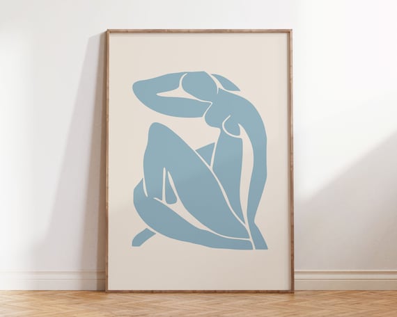 Matisse Style Blue Nude Abstract Pastel Paper Cutout Art Print