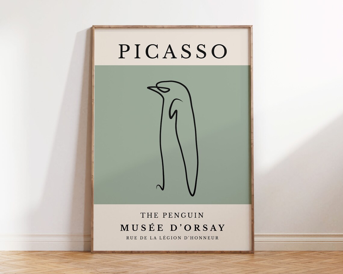 Picasso Penguin Line Art Print, Minimalist Sketch