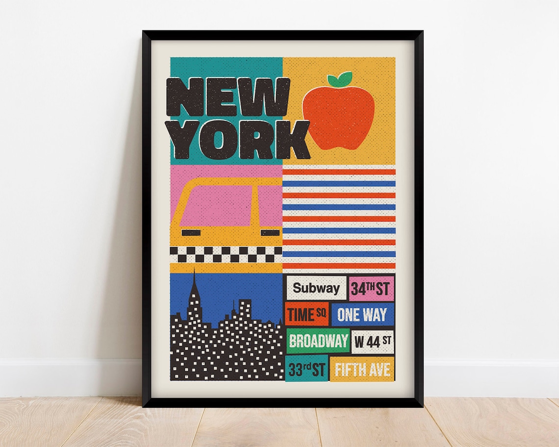 New York City Retro Travel Poster, 80s Aesthetic