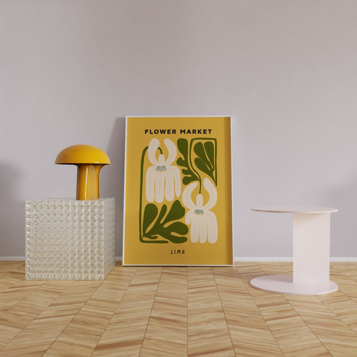 Flower Market Lima Mustard Abstract Blooms Retro Botanical Poster - Image 2