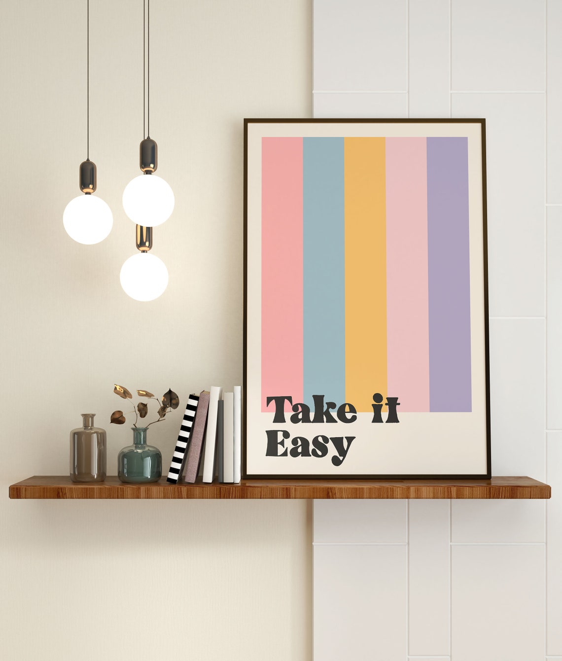 Take It Easy Print Funky Inspirational Quotes Wall Art Retro Groovy Poster In Pastel Tones Trendy Wall Art - Image 2