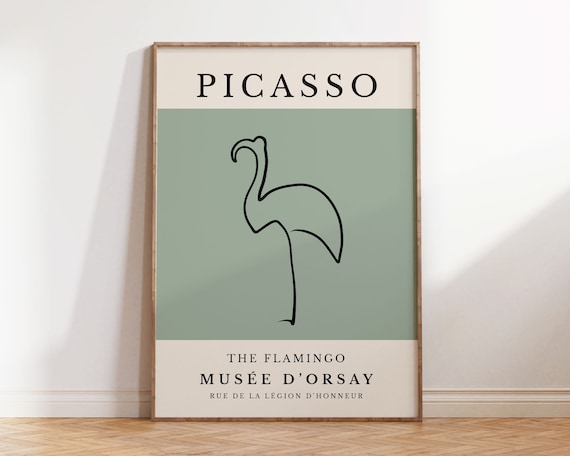 Picasso Flamingo Line Drawing Sage Green Minimalist Museum Print
