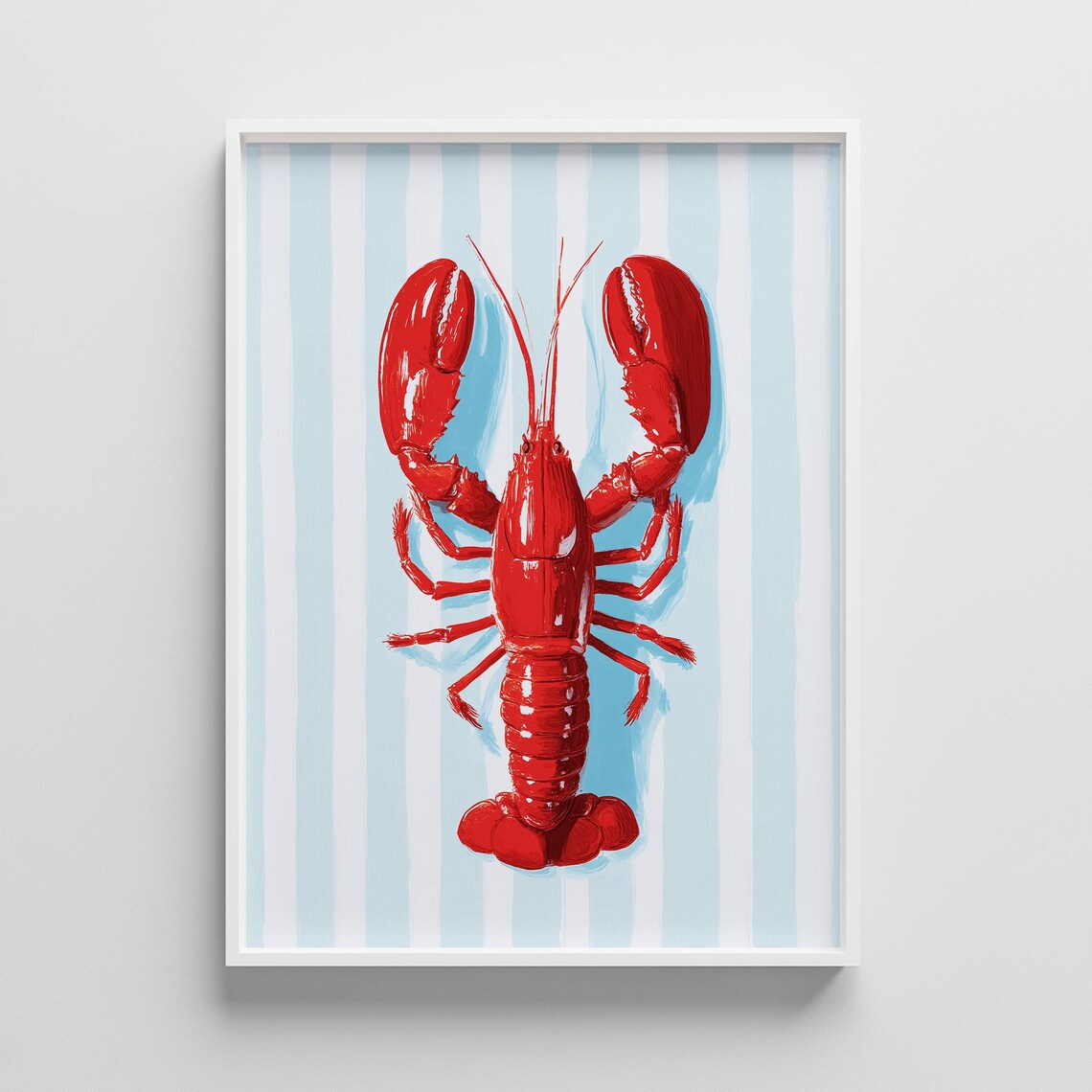Red Lobster Coastal Kitchen Print Preppy Striped Wall Art