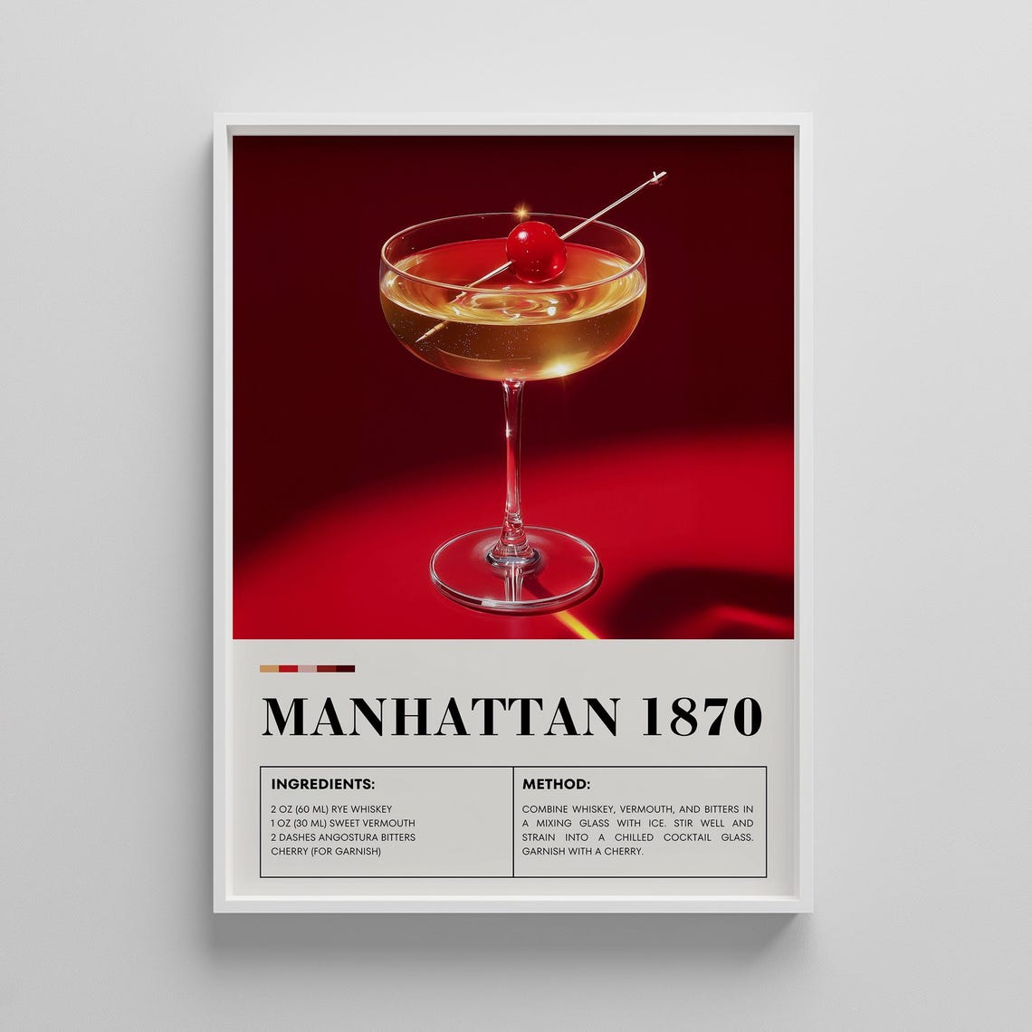 Manhattan 1870 Whiskey Cherry Cocktail Recipe Vintage Bar Print