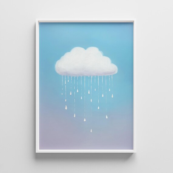 Pastel Rain Cloud Nursery Print Minimalist Blue Wall Art