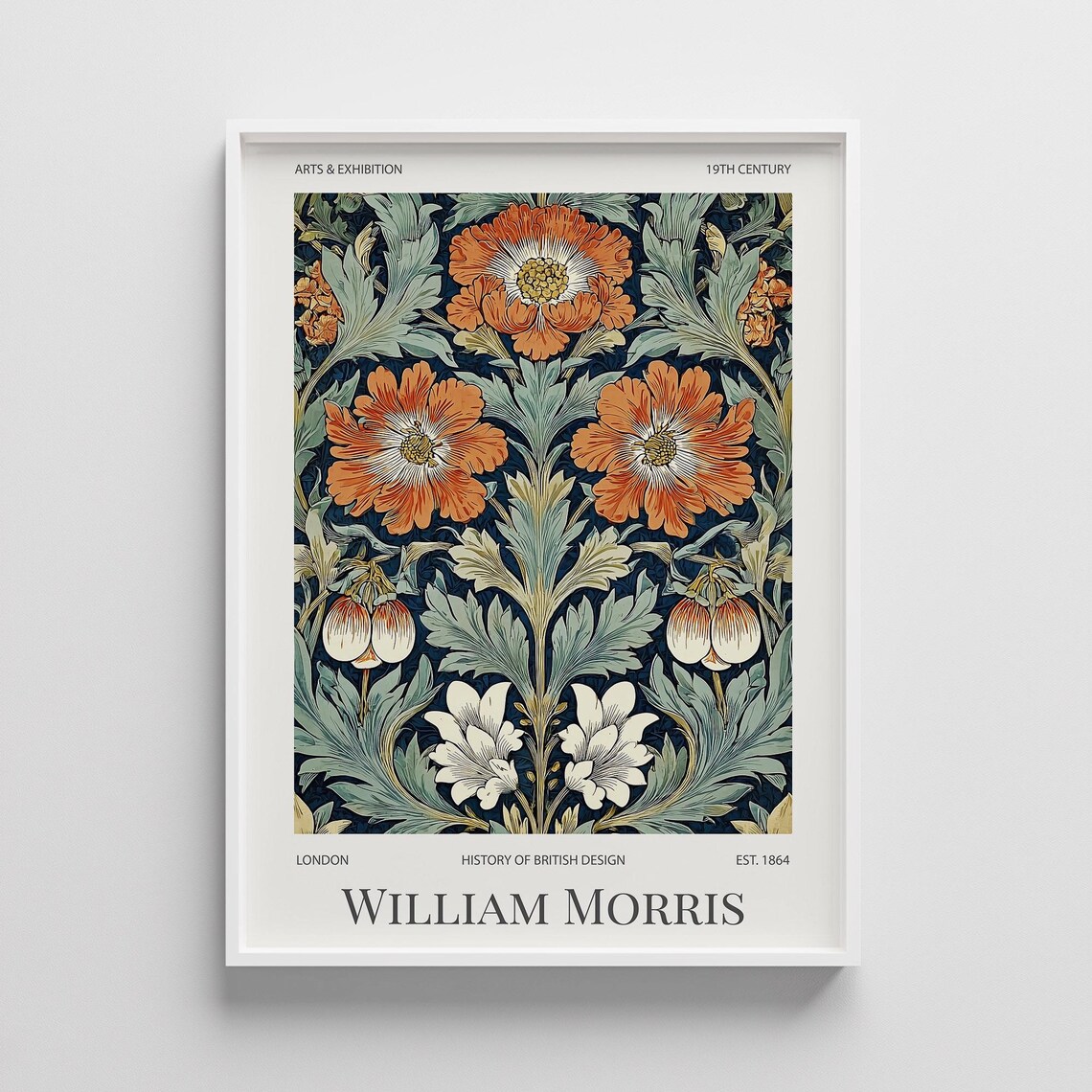 William Morris Orange Poppy Floral Exhibition Poster with Birds