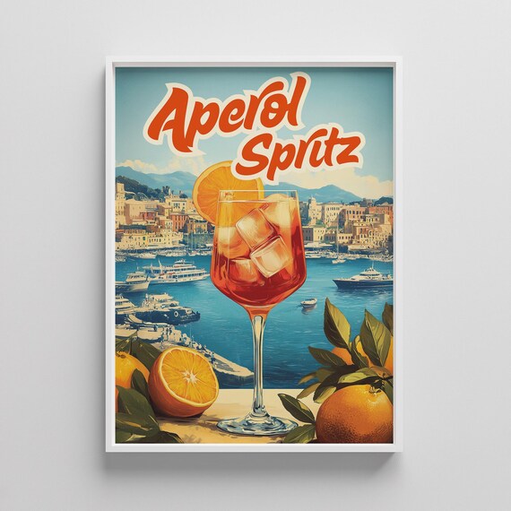 Aperol Spritz Retro Cocktail Vintage Italian Coast Drink Poster