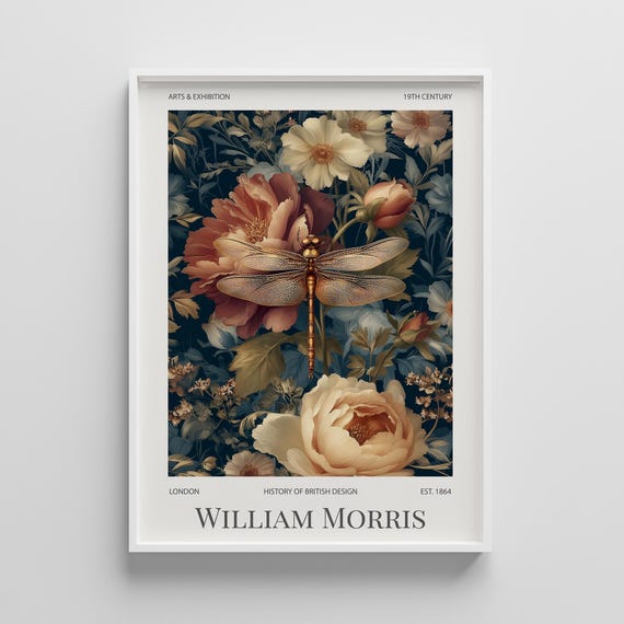 William Morris Dragonfly Print Vintage Botanical Wall Art