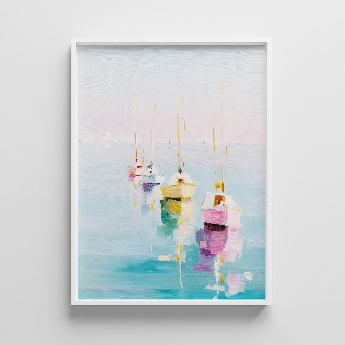 Pastel Sailboats Calm Blue Water Minimalist Serene Coastal Poster