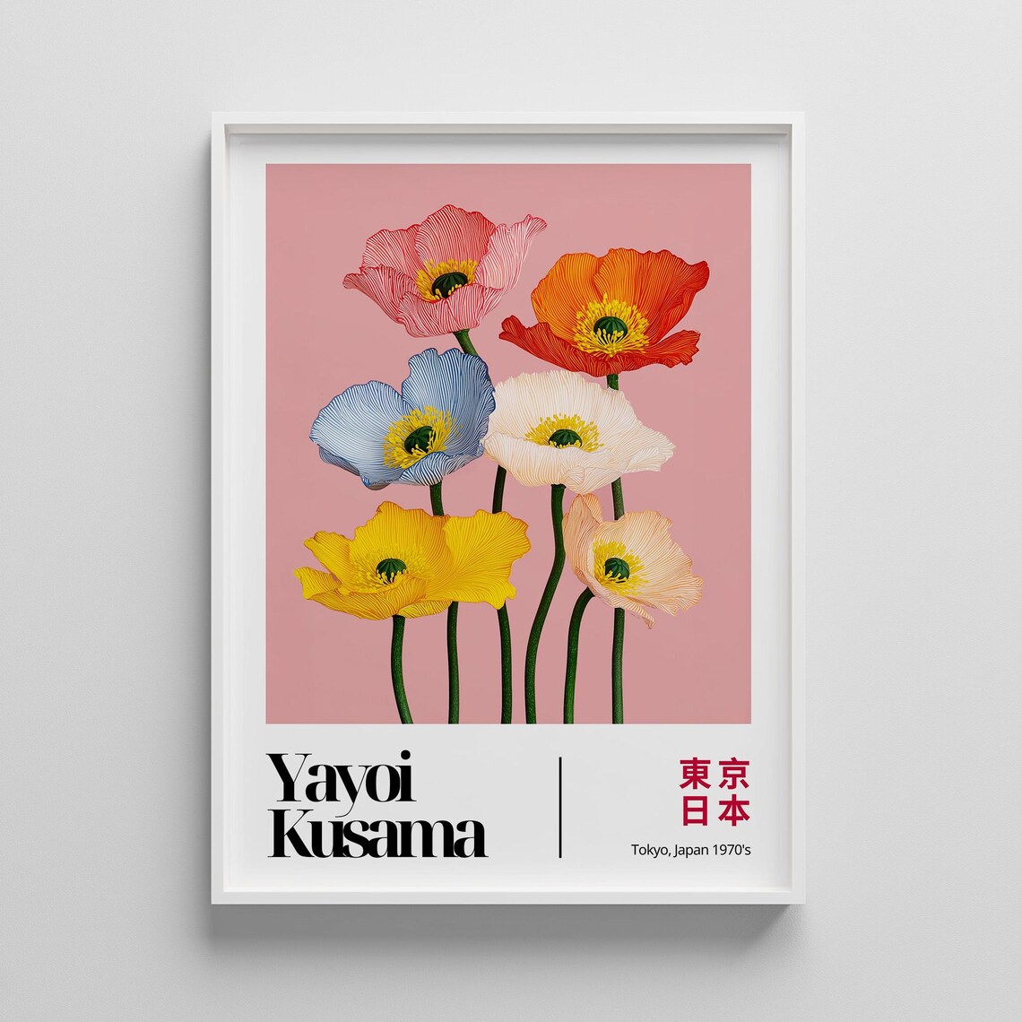 Colorful Poppy Bouquet Yayoi Kusama Style Japanese Art Poster