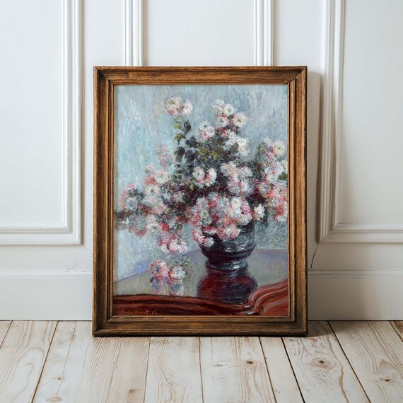 Claude Monet Chrysanthemums Pink Flower Still Life Impressionist Poster