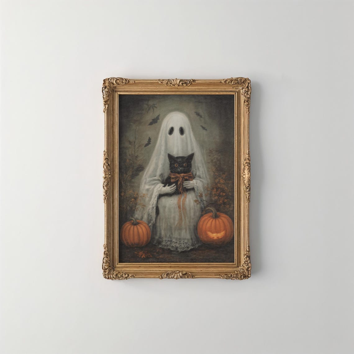 And Black Cat Halloween Art Print Gothic Wall