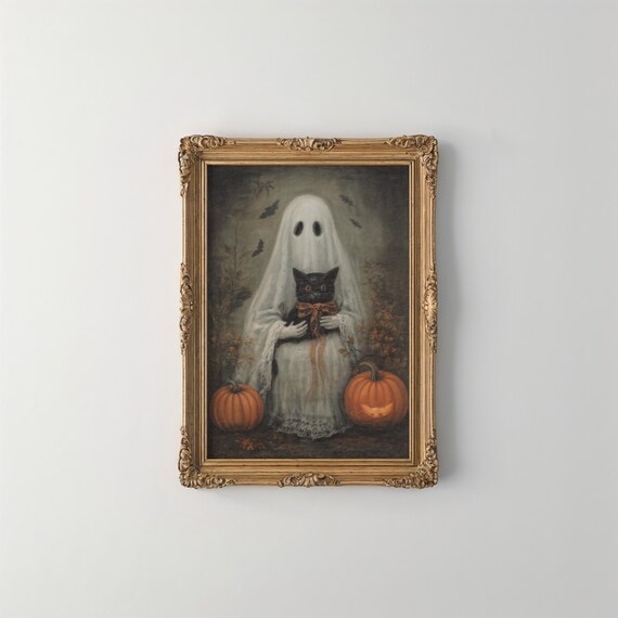 And Black Cat Halloween Art Print Gothic Wall