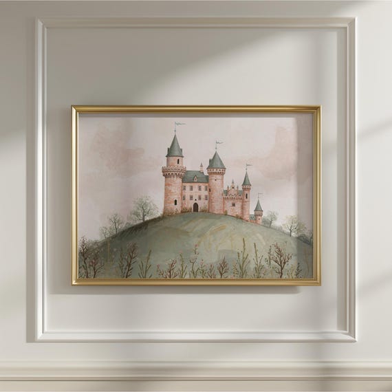 Pastel Castle Nursery Print Whimsical Kids Room Decor