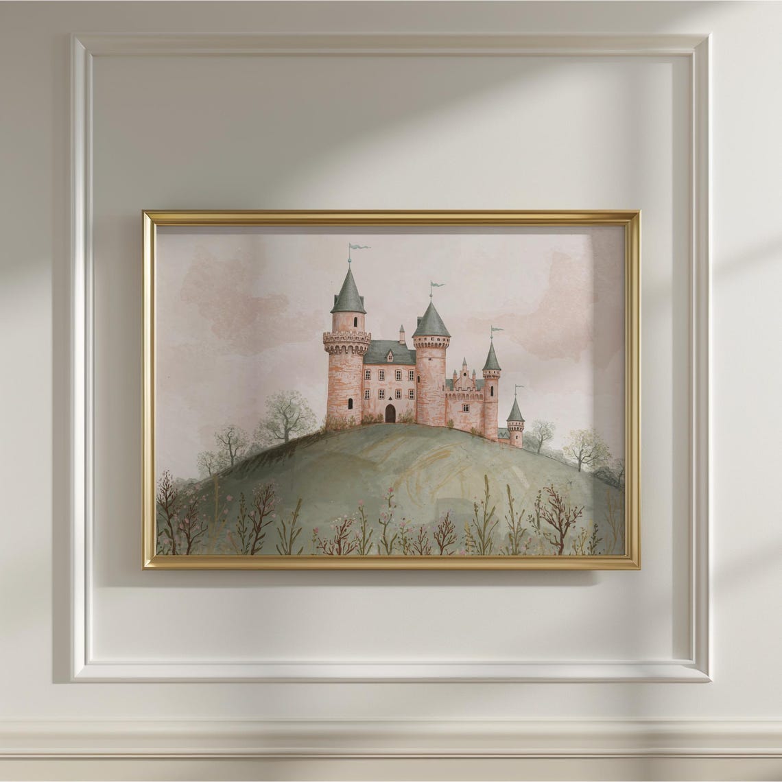 Pastel Castle Nursery Print Whimsical Kids Room Decor