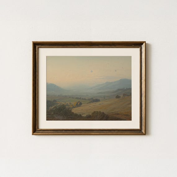 Vintage Valley At Dusk Painting Landscape Art Print