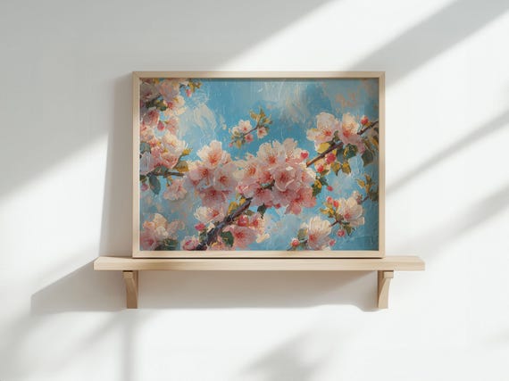 Vintage Cherry Blossom Print Blooming Flower Art