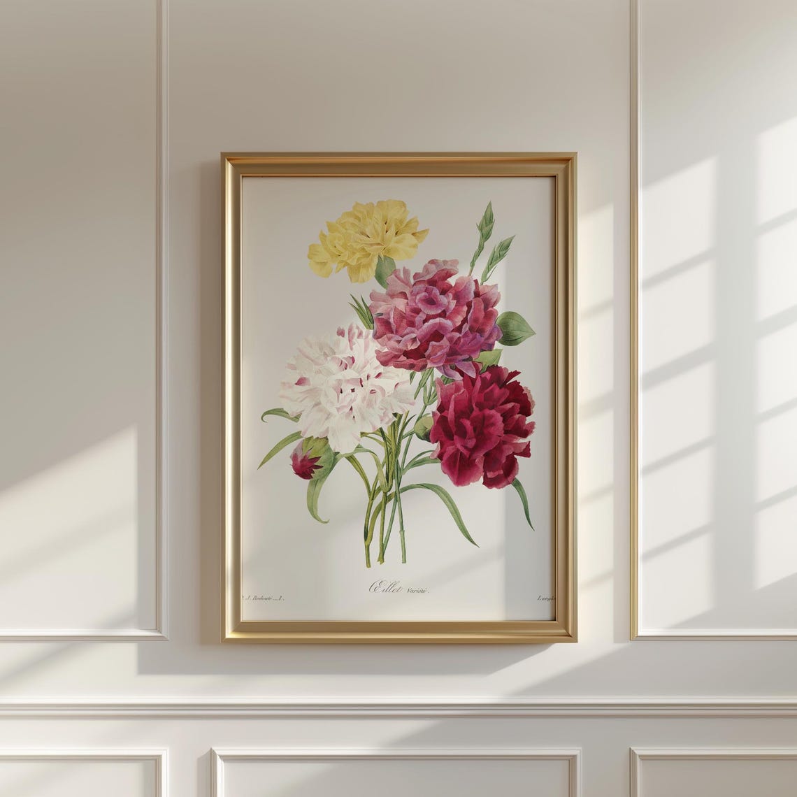 Redoute Mixed Carnation Bouquet Vintage Oeillet Floral Art Poster