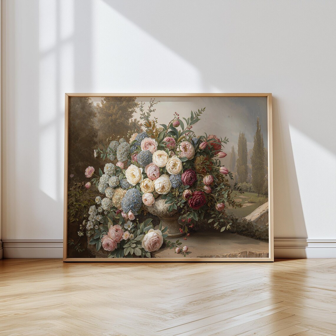 Overflowing Roses Bouquet Vintage Floral Still Life Garden Wall Art