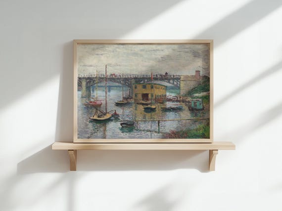 Monet Bridge At Argenteuil Vintage Art Print Coastal Wall Decor