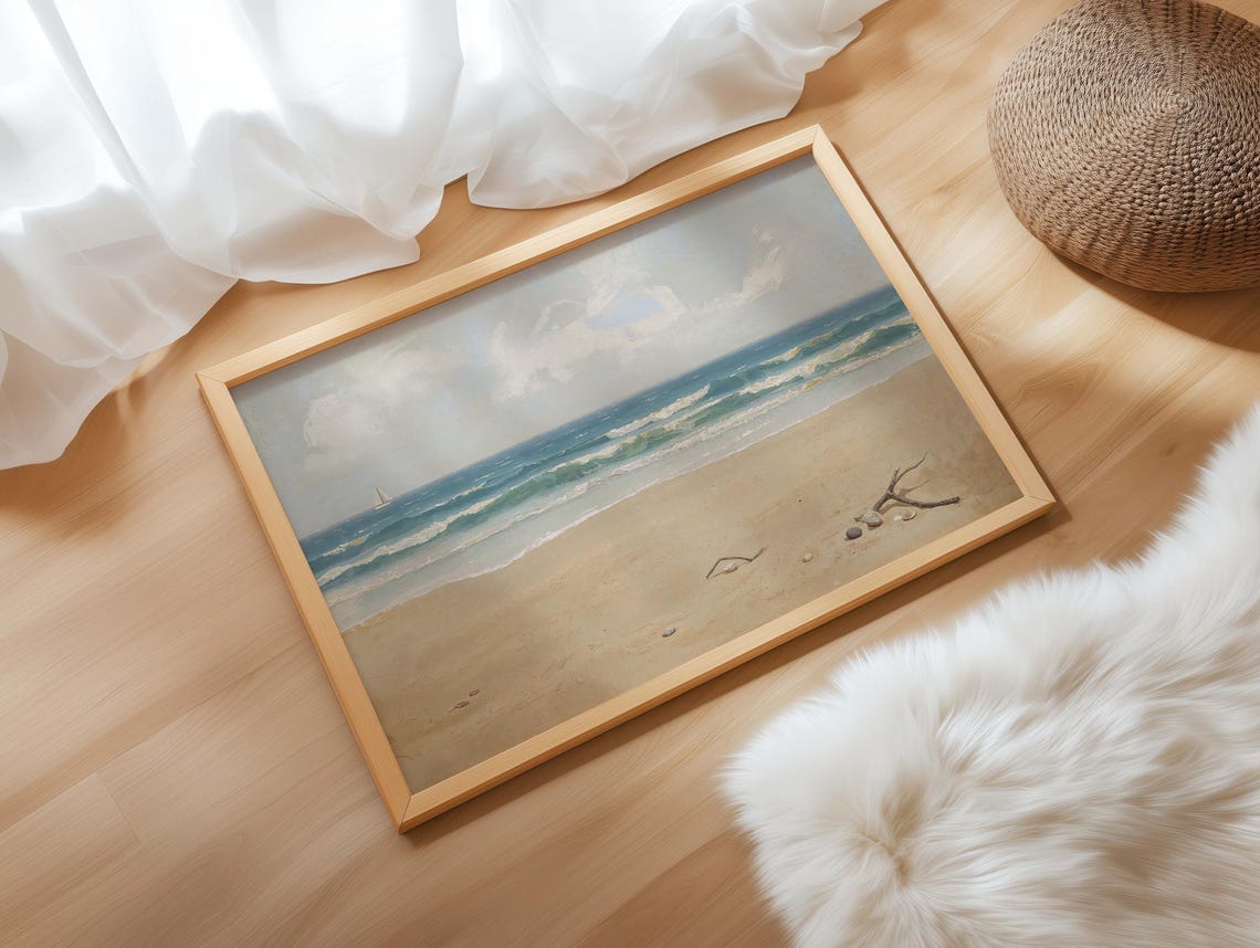 Sandy Beach With Driftwood And Gentle Waves Serene Coastal Poster