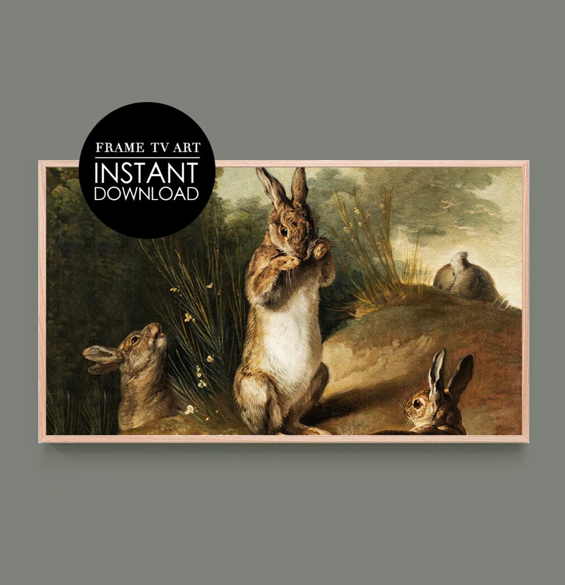 Vintage Rabbits Painting Three Bunnies Classic Artwork Poster