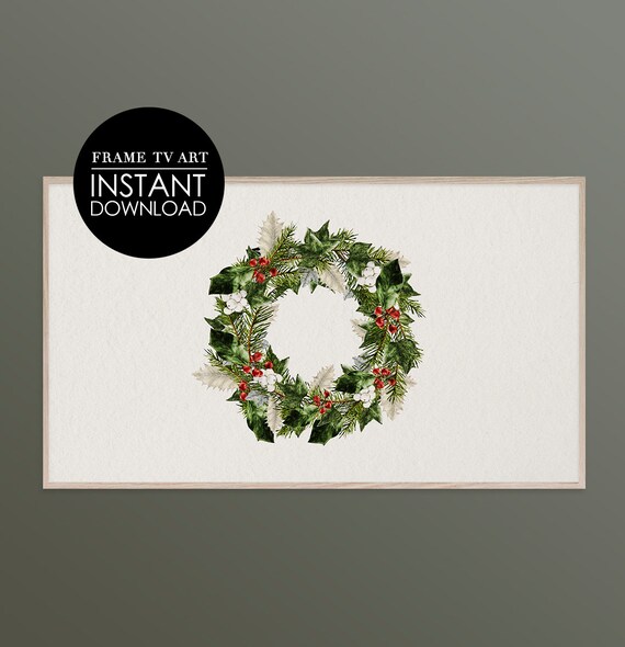 Christmas Holly Berry Wreath Watercolor Holiday Botanical Poster
