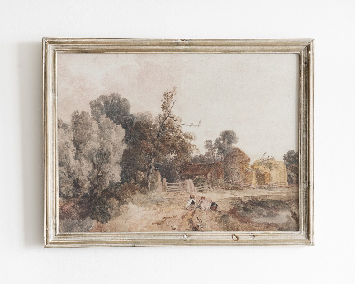 Vintage Autumn Landscape Art Print, Antique Farmhouse