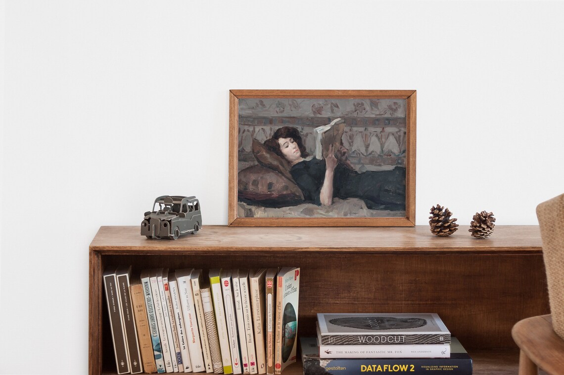 Woman Reclining Reading a Book Impressionist Oil Painting Wall Poster - Image 2