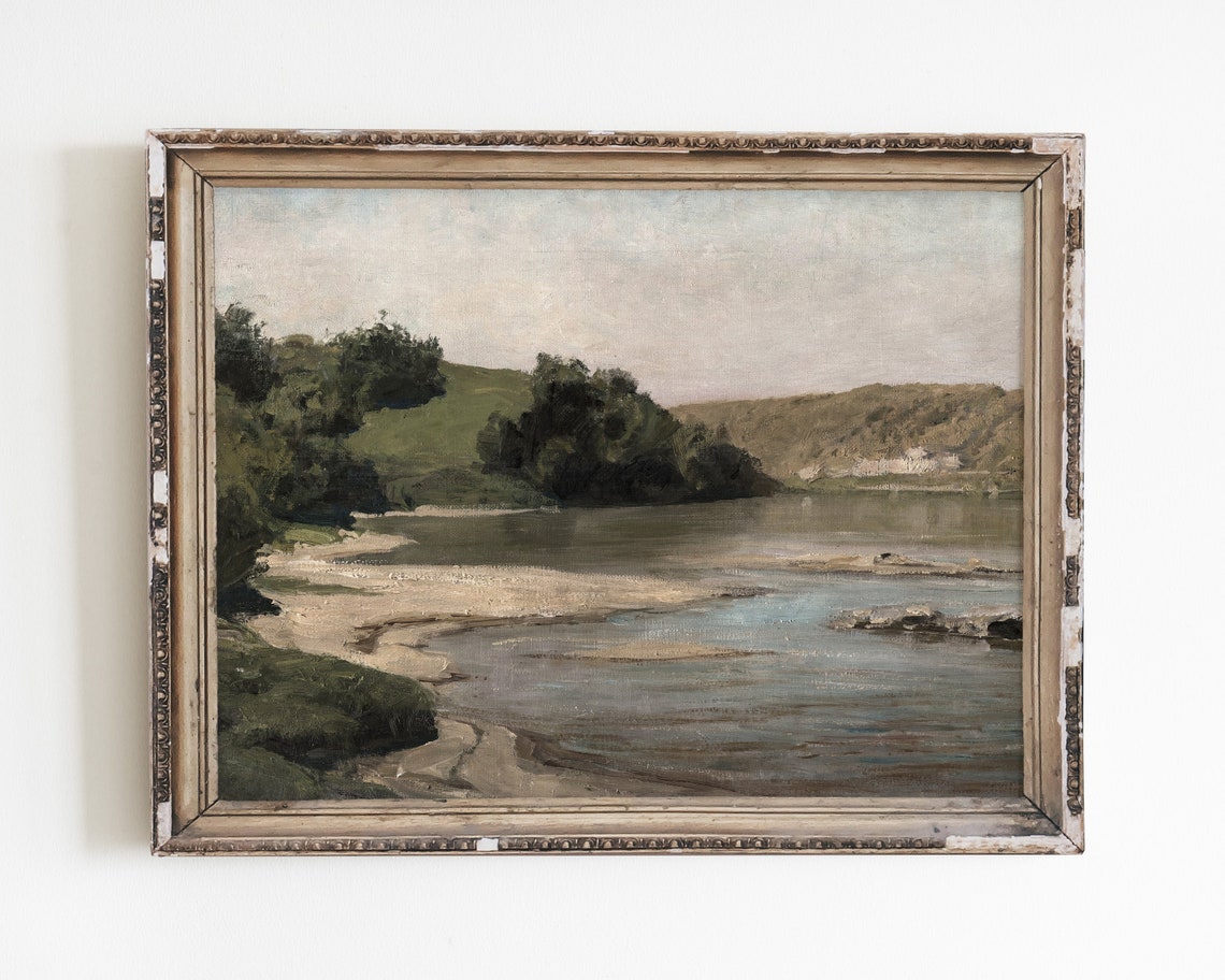 Vintage Landscape Art Print Antique Oil Painting Old Scenery Painting Farmhouse Wall Art Vintage Prints Cottage Home Art