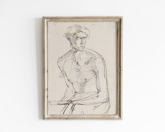 Figure Drawing Vintage Sketch, Minimalist Line Art Poster