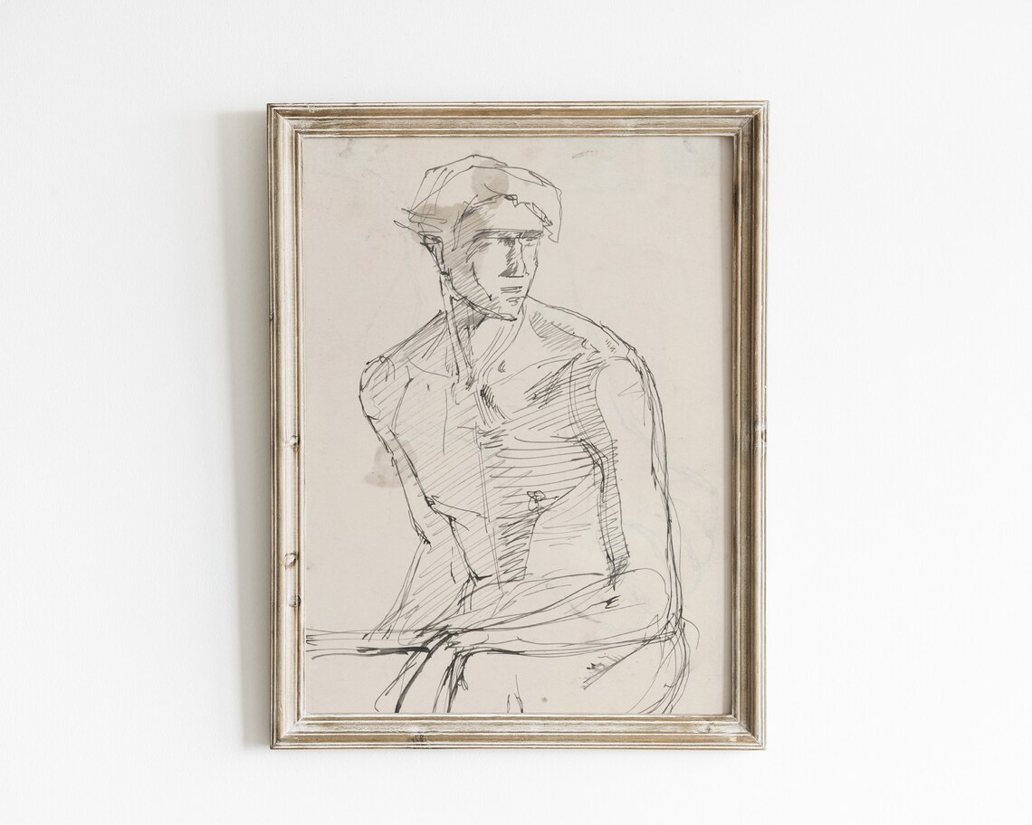 Figure Drawing Vintage Sketch, Minimalist Line Art Poster