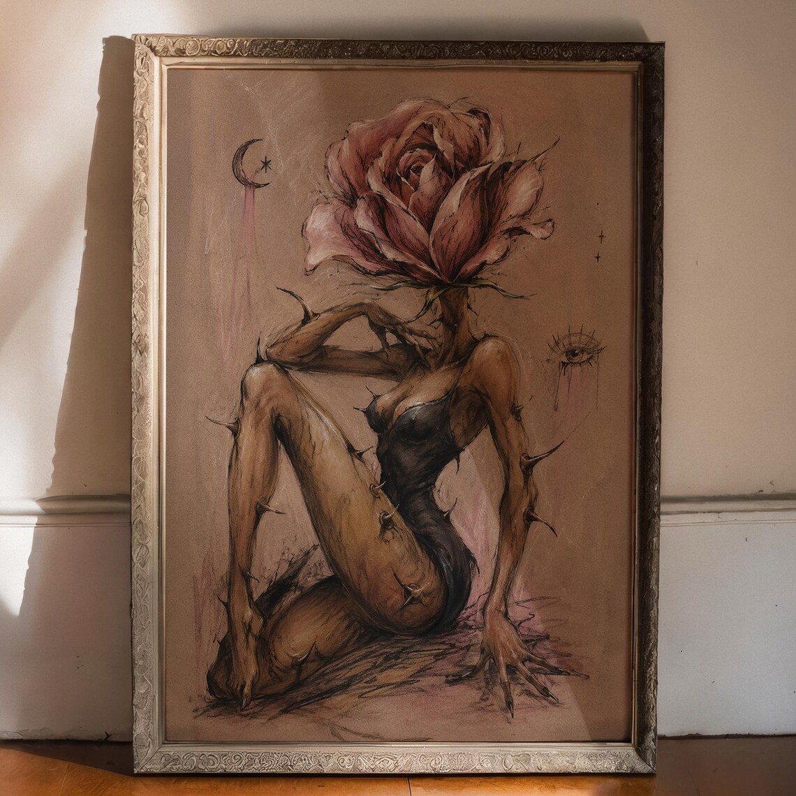 Thorned Rose Muse, Surreal Gothic Wall Art Print