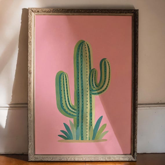 Cactus Print Handpainted Desert Artwork Pastel Pink Botanical Poster