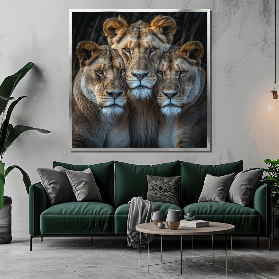 Three Majestic Lionesses in Intimate Close-Up Wildlife Portrait Poster - Image 3