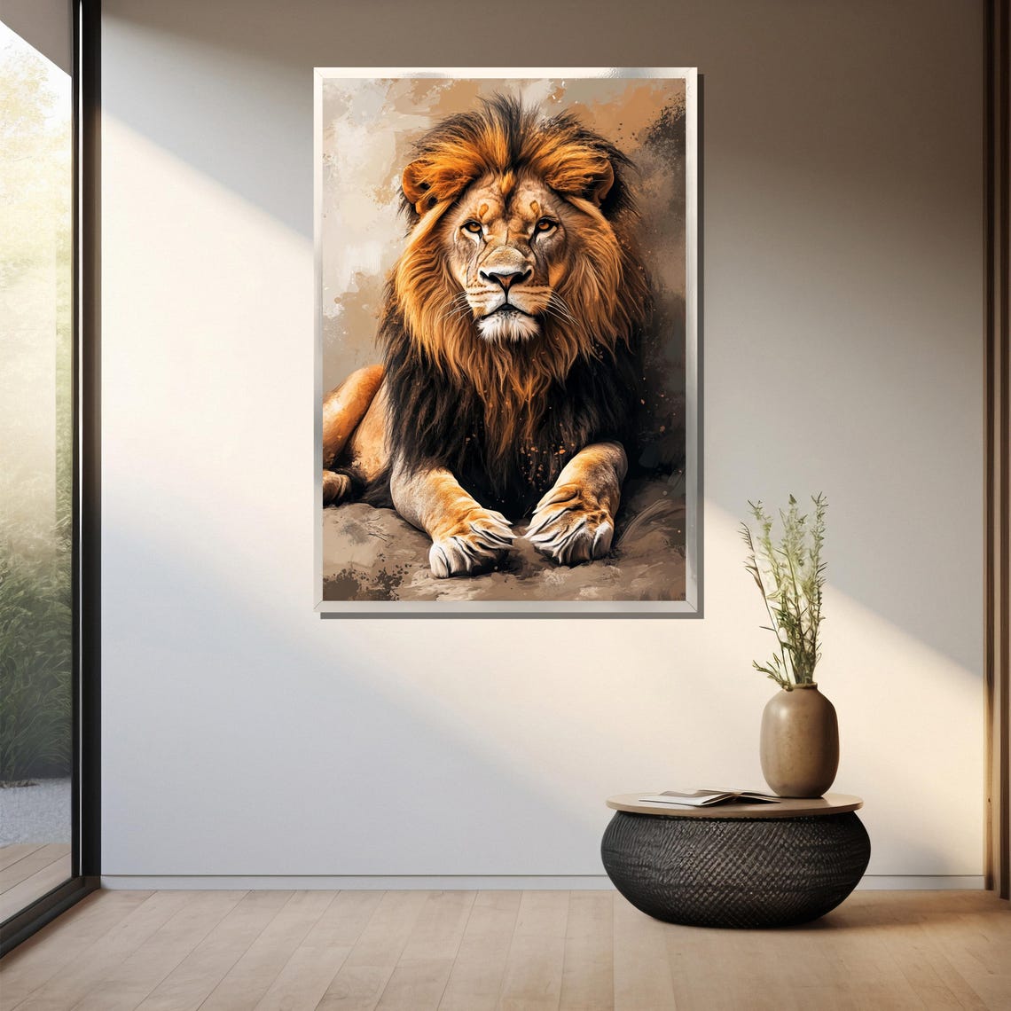 Majestic Resting Lion With Golden Mane Regal Wildlife Portrait Poster - Image 3
