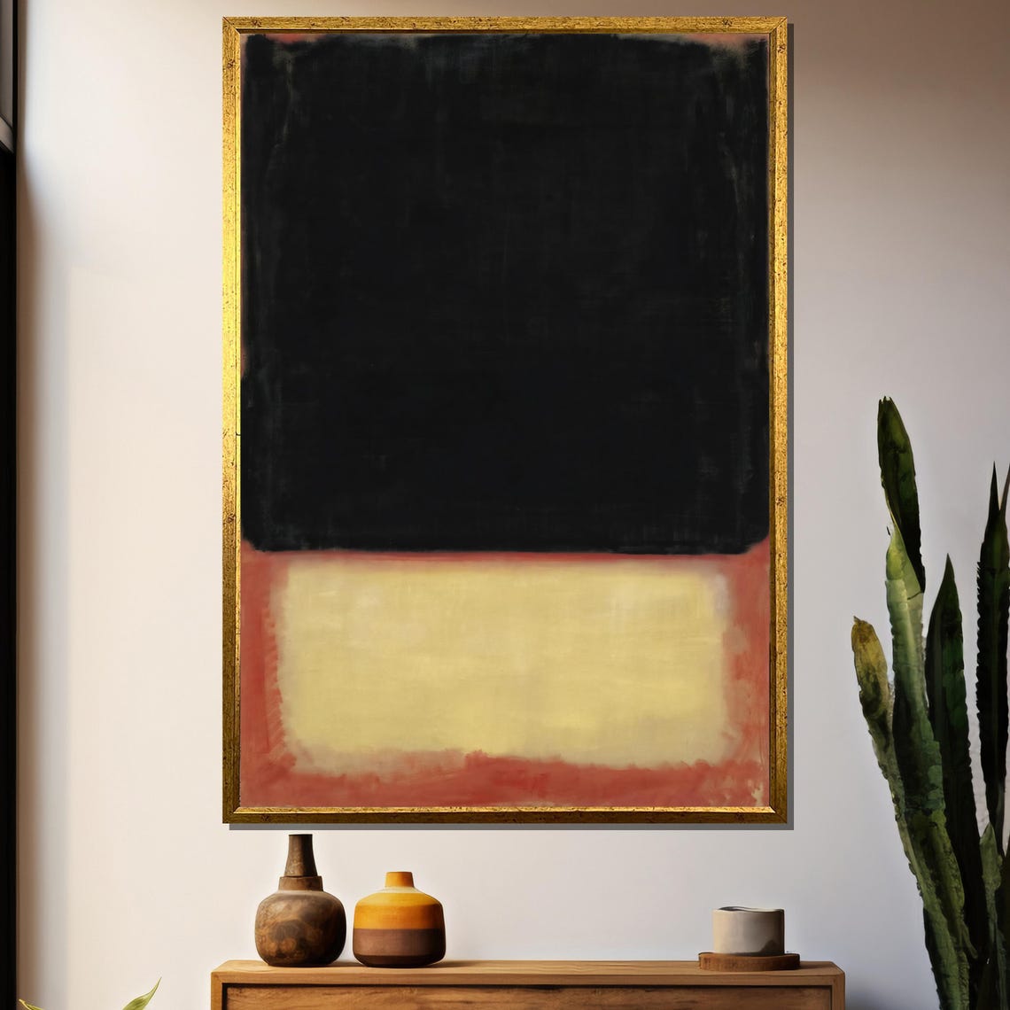 Bold Black Over Warm Ivory Abstract Color Field Painting Poster