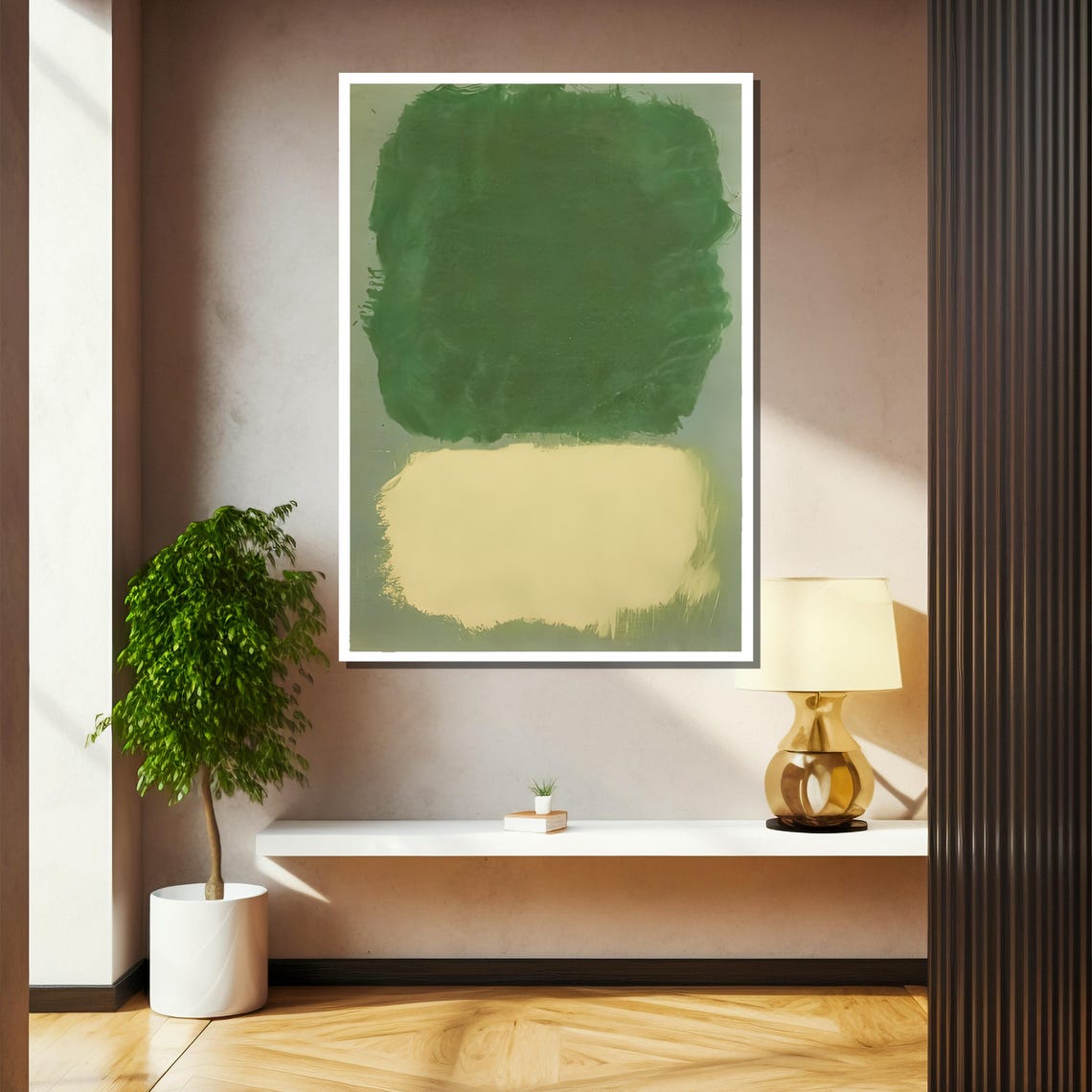 Earthy Green Over Cream Blocks Minimalist Abstract Art Poster - Image 2