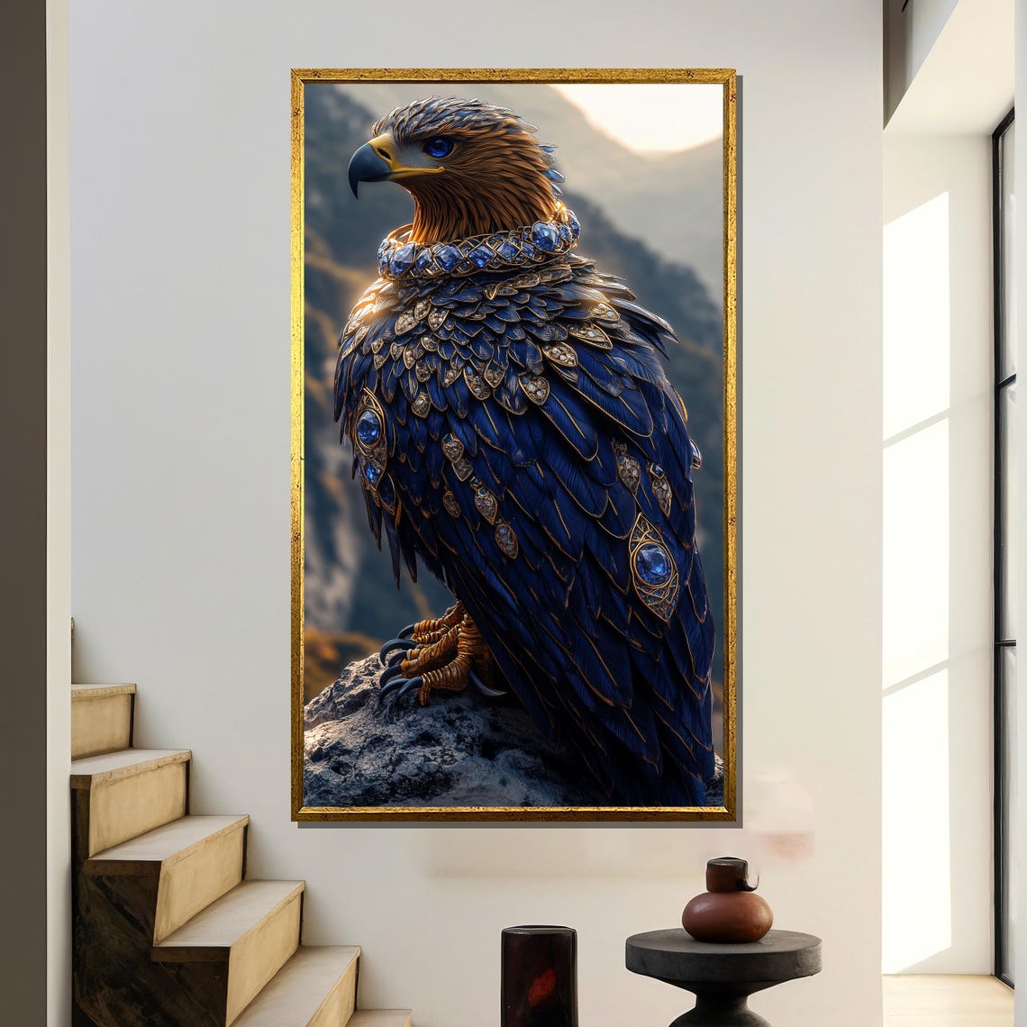 Regal Majestic Sapphire Jeweled Eagle in Mountain Landscape Poster
