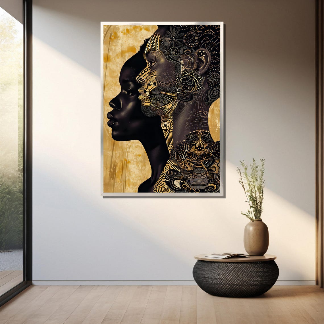 African Woman Golden Ornamental Silhouette Ethnic Art Poster - Image 3