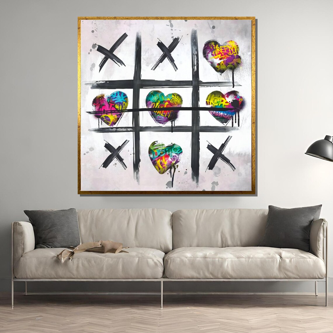 Graffiti Tic Tac Toe with Hearts Winning Grid Street Art Poster