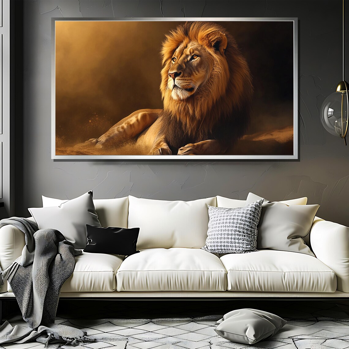 Majestic Resting Lion in Golden Savanna Light Wildlife Poster - Image 3