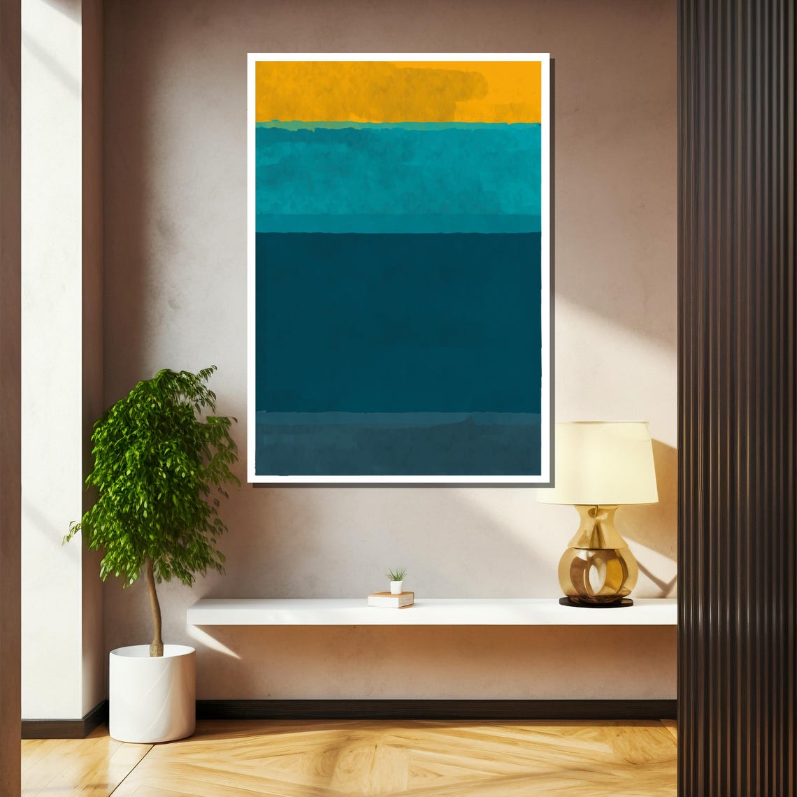 Abstract Color Block Painting Bold Yellow And Teal Design Perfect Modern Art Gift For Home Decor - Image 2
