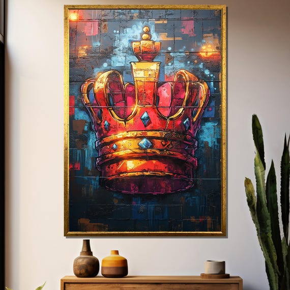 Graffiti Crown Painting Urban Street Art Wall Decor Vibrant Pop Art Royalty Modern Hip Hop Artwork Bold Statement Gift
