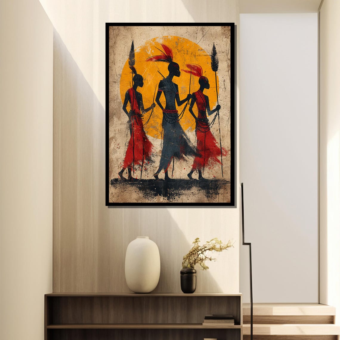 African Tribal Warriors At Sunset Silhouette Cultural Wall Art - Image 4