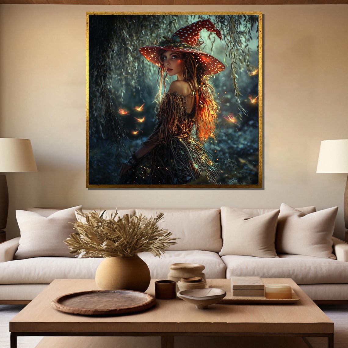 Red-Haired Witch in Spotted Mushroom Hat in Firefly Forest Poster - Image 5