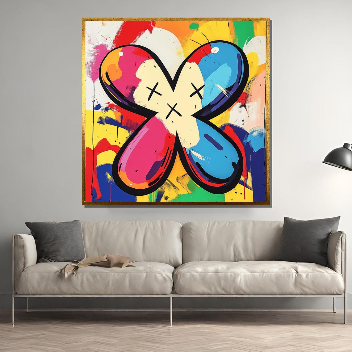 Kaws Inspired Pop Art Painting Colorful Graffiti Street Art Bold Modern Wall Decor Contemporary Urban Artwork Unique Gift Idea
