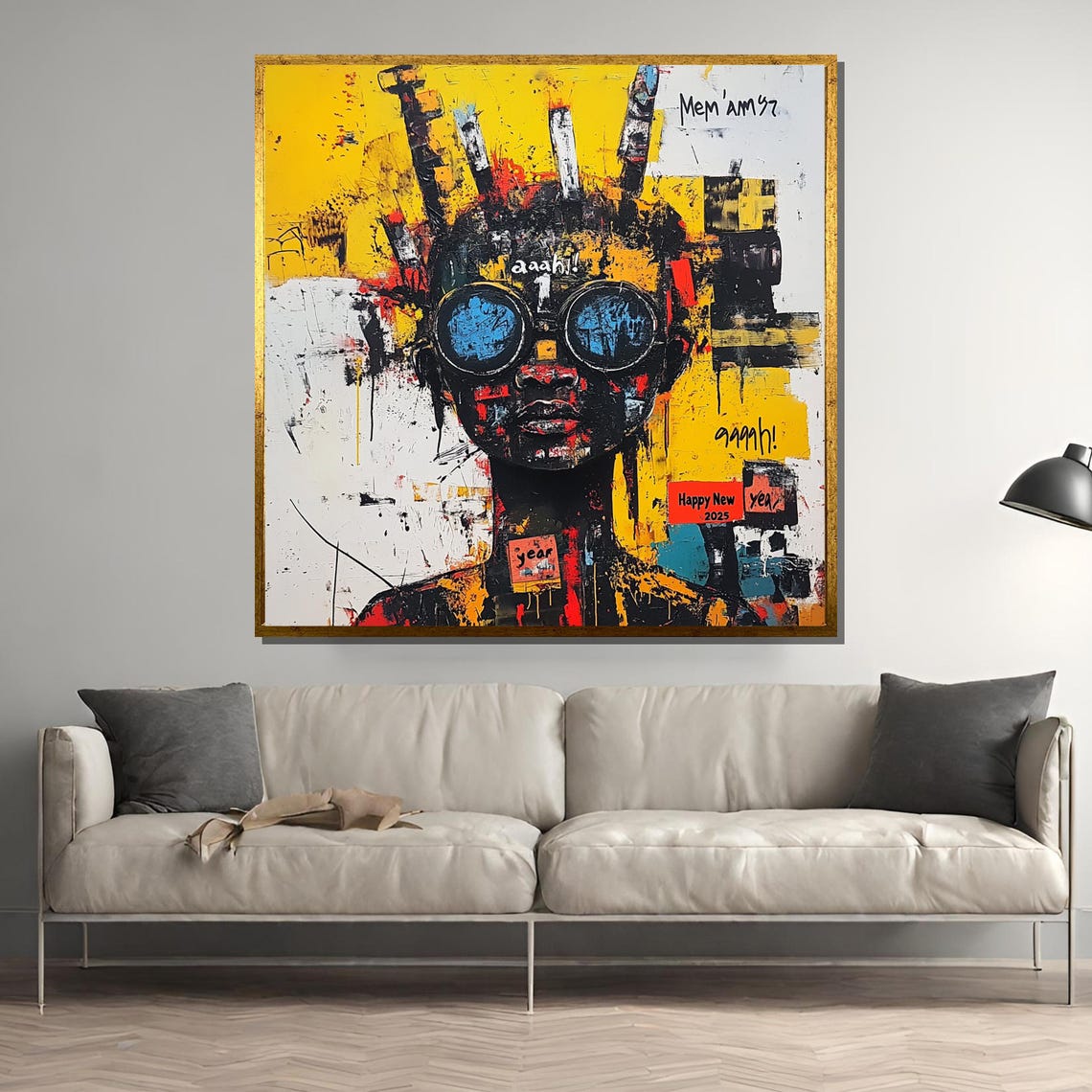 Abstract Goggles Face Happy New Year 2025 Bold Street Art Poster