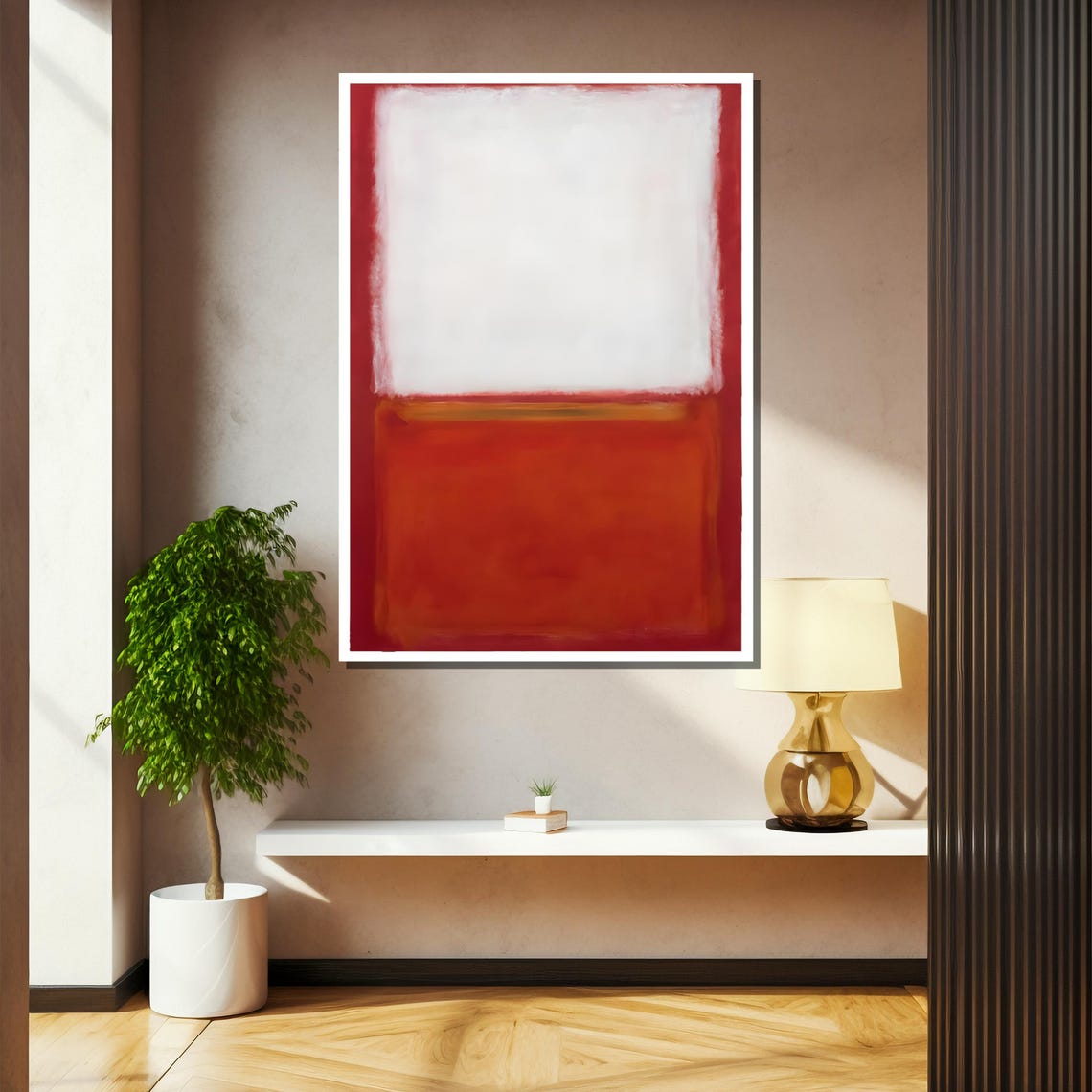 Clean White Over Burnt Orange Blocks Minimalist Abstract Poster - Image 2