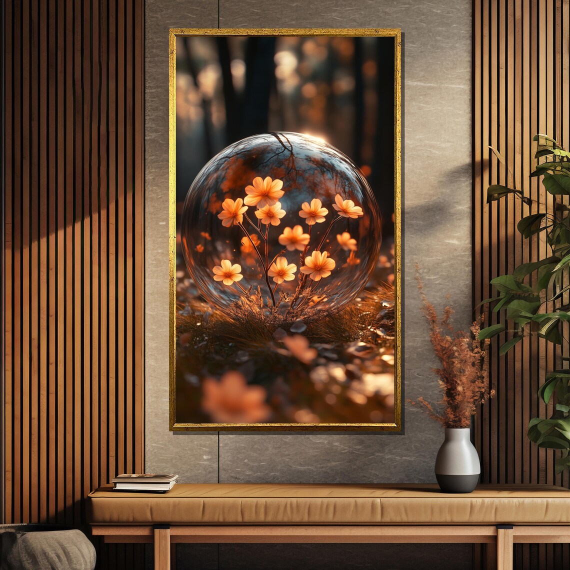 Glass Bubble with Orange Wildflowers in Warm Autumn Bokeh Poster - Image 5